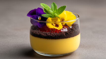 Layered Pudding with Edible Flowers