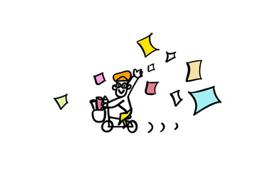 自転車で　チラシを配る人