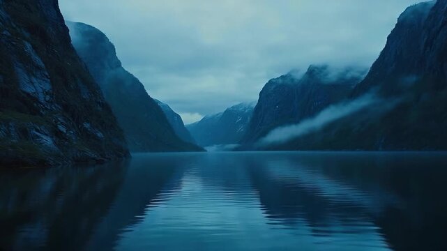 skjoldungen fjord misty mountains greenland zoom in video