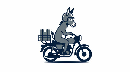 Obraz premium Humorous illustration of a donkey wearing a helmet, riding a motorcycle with a delivery box on the back