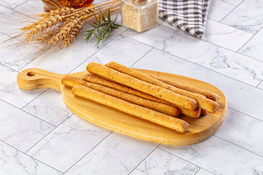 Baked Italian Grissini sticks heap