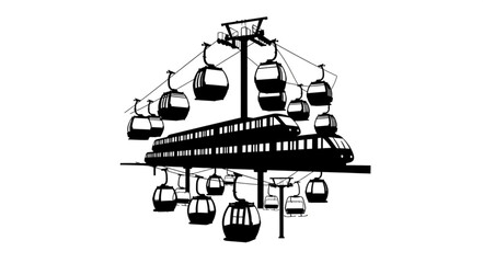 Aerial tramway and monorail transportation system in urban environment. © Widia