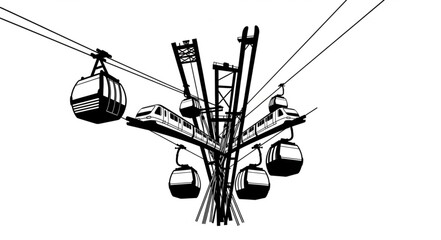 Cable car system illustration showcasing transportation and urban infrastructure design. © Widia