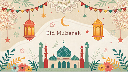 Fototapeta premium Eid Mubarak Al Fitr Or Adha Background.