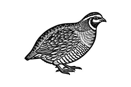 Detailed black and white vintage engraving of a quail