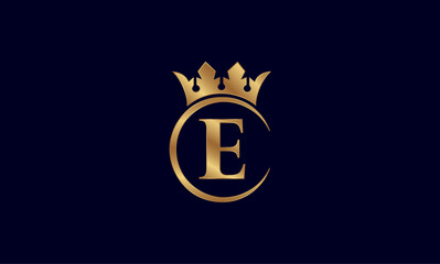 Luxury Golden Letter E Logo with Royal Crown and Circular Frame on Dark Background