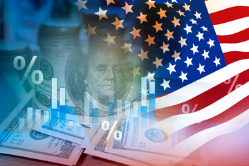 US financial inflation crisis with stock market graph , economy problem , investment analysis concept