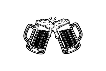 Retro style beer mugs toasting with splash motif