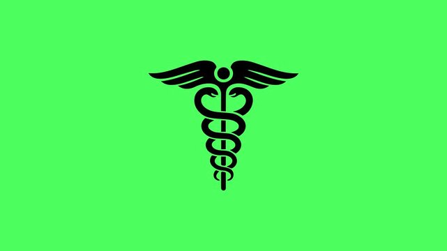 Caduceus medical symbol healthcare and medicine icon isolated animation with Green background
