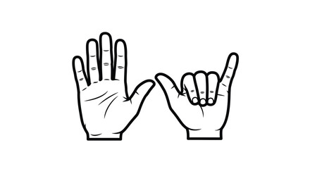 Obraz premium Black and white line art illustration showcasing two distinct hands, one open with five fingers, and the other forming the 