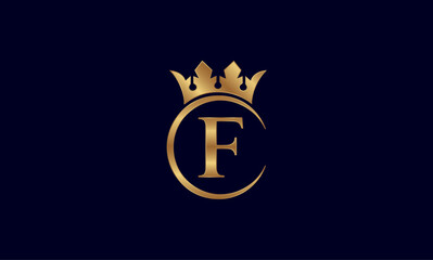 Luxury Golden Letter F Logo with Royal Crown and Circular Frame on Dark Background