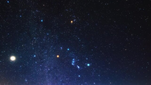 Orion constellation startrails with airplane and satellite trails. Time-lapse video.	
