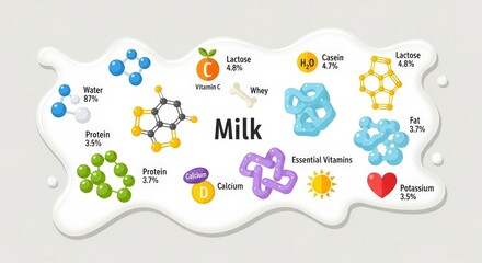 Milk Nutrition Facts Infographic with Vitamins.
