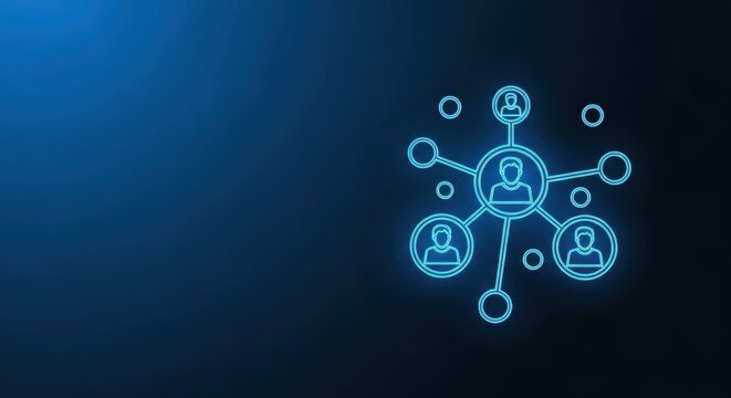 Glowing Neon Network of People Connections on Dark Digital Background