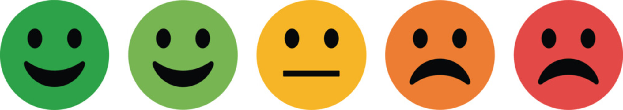 Colorful Feedback Emoji Icon Set with Happy, Neutral and Sad Faces for Rating Scale, Customer Satisfaction Survey and User Experience Review, Mood Evaluation Symbols for Web and App Interface