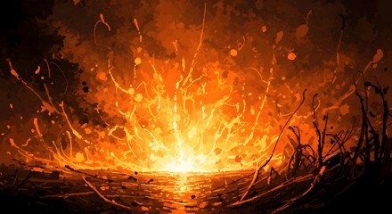Vibrant fire burning against dark background with sparks flying everywhere