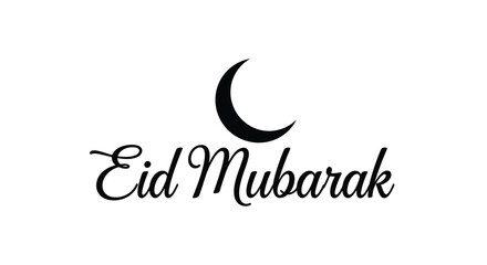 Obraz premium Eid mubarak greeting with a crescent moon graphic a black silhouette