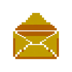 Pixelated envelope icon with a brown color scheme isolated on transparent background