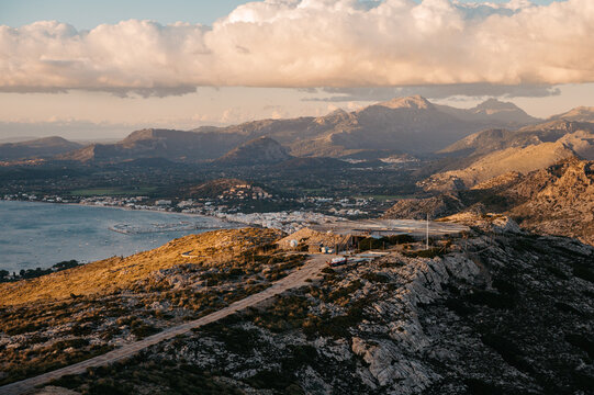 Helipad above Port de Pollen&ccedil;a at sunrise, Mallorca