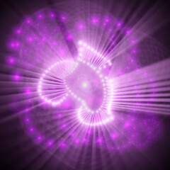 Pink Neon Rose Flower with Radiant Light Beams Abstract Background