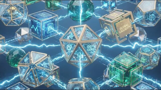 Innovation ai crypto digital web3 technology drives futuristic interconnected virtual ecosystem with advanced network of glowing cubes spheres