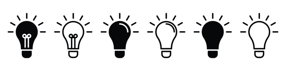 Lamp line and solid icon set. Idea lamp icon collection. Black light bulb icons set with various linear and solid styles representing idea creativity and innovation concept. © Shekhar438