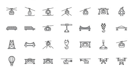 Collection of various transportation vehicles and structures in simple sketch style. © Roki