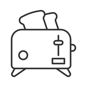 Kitchen toaster icon in line design. kitchen toaster, bread toast, cafe breakfast, electric toaster, cafe equipment, home appliance, toast machine. White background vector. Editable stroke icon