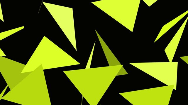 Black abstract background filled with vibrant yellow triangles of varying sizes, overlapping to create a chaotic and dynamic composition.