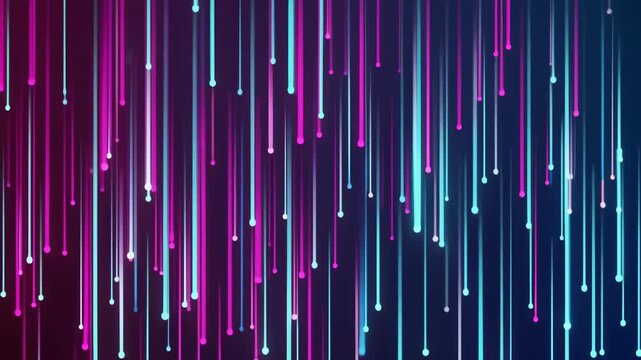 Vibrant digital data streams descend through a dark void, illustrating information flow, connectivity, and technological advancement in a dynamic abstract display.