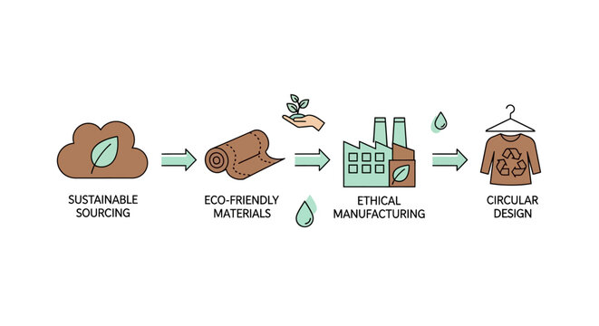Infographic illustrating the fashion industry's circular economy model from sourcing to design
