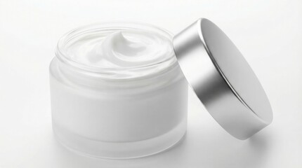 Open blank cosmetic cream jar with lid mockup isolated on white