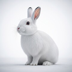 Obraz premium Fluffy White Rabbit Sitting on White Background in Studio Lighting