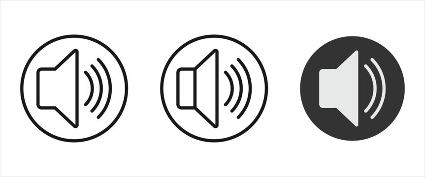 Set of three volume control icons in circular frames designed for app interface and wed design.