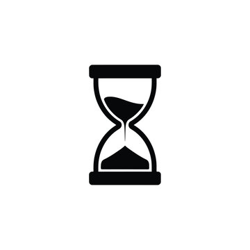 Simple black and white illustration of a classic hourglass symbol