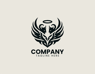 Angel and demon forming heart shape in clean modern symbolic vector illustration