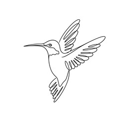 Elegant hummingbird in flight drawn with a single continuous line.