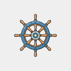 Obraz premium Nautical Ship Steering Wheel, Vintage Marine Helm, Boat Control, Ocean Navigation Icon