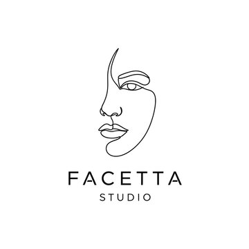 Elegant Line Art Portrait - Facetta Studios Minimalist Beauty Logo Design.