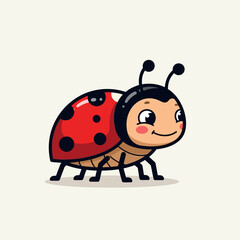 Obraz premium Cute Cartoon Ladybug Character, Adorable Insect, Happy Smile, Vector Illustration
