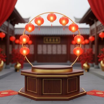 Festive Asian New Year Display with Red Lanterns