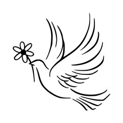 Obraz premium peace dove flying with flower line art illustration