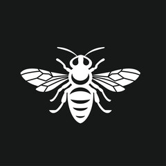 Obraz premium Stylized White Bee Silhouette Vector Illustration on Black Background