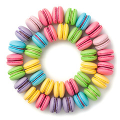 Colorful macarons in a circular pattern isolated on transparent background
