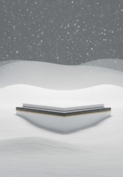 Snowy White Curved Railroad Track in Winter Landscape Scenery