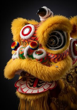 Golden Chinese Dragon Dance Costume on Dark Gradient Background