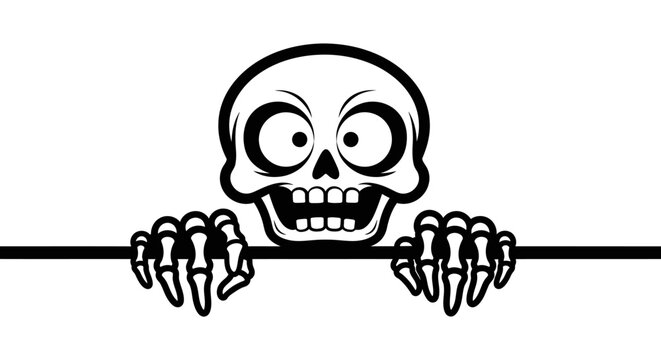 Scary Skeleton Peeking Over Edge, Halloween Party Character Design, Spooky Fun
