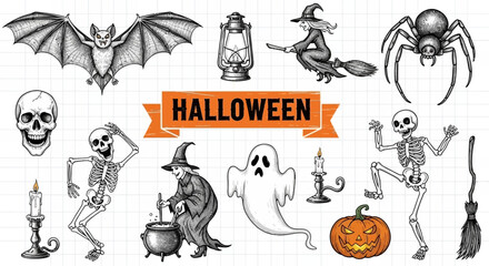 Obraz premium Collection of Spooky Halloween Vector Elements and Symbols for Celebration