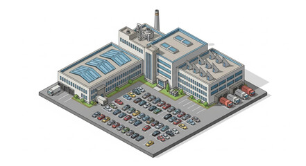 Isometric View of Modern Factory Building.