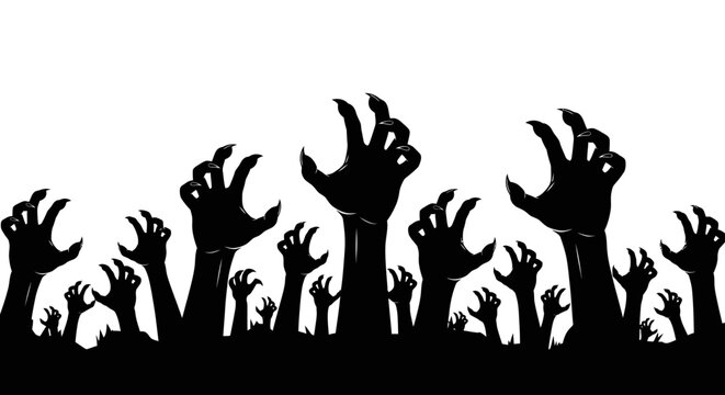 Silhouette of Numerous Spooky Monster Hands Reaching Up From the Ground Horror Halloween